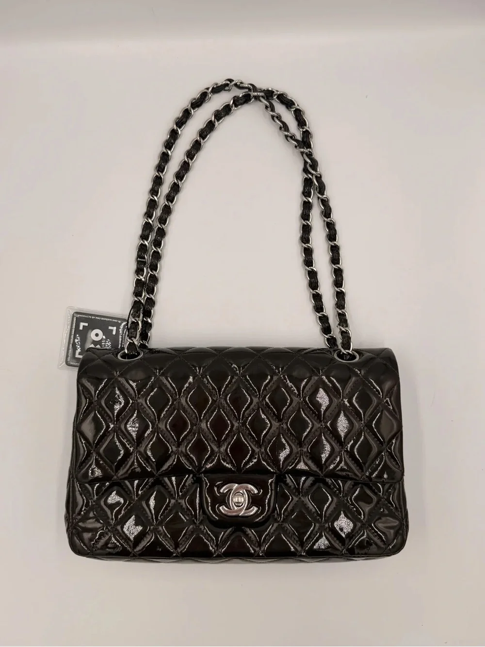 Chanel Classic Medium Double Flap — Dark Brown Patent Silver HW